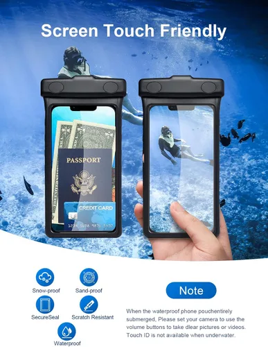 Vista 4 de wellhouse Funda impermeable para teléfono, funda impermeable para iPhone 17 16 15 14 13 Pro Max XS Samsung, IPX8 3D bolsa seca para teléfono celular