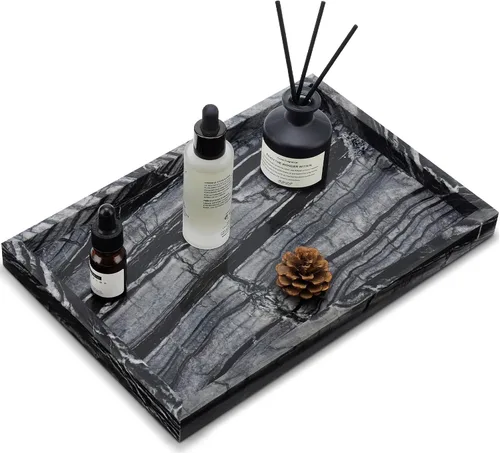 Vista 8 de Bandeja de mármol natural real para baño, tocador, cocina y escritorio, bandeja rectangular de piedra de mármol genuino para joyas, cosméticos