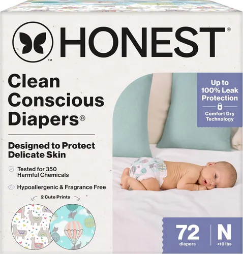 Vista 47 de The Honest Company Clean Conscious - Pañales para pieles delicadas, hasta un 100% a prueba de fugas, hipoalergénicos, sin fragancia, género neutro