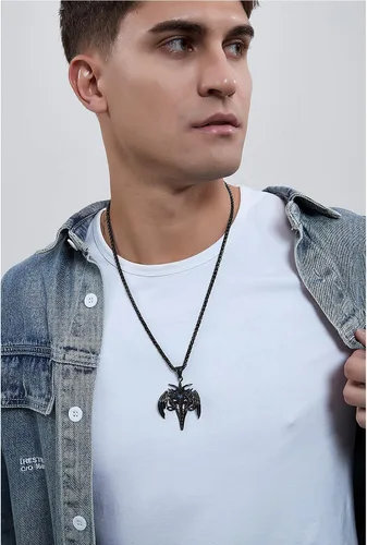 Vista 30 de YAMI Collar de alas angulares para hombre, ángel de la guarda, dragón, cuervo, pulpo, collar de anime, collar de acero inoxidable 316