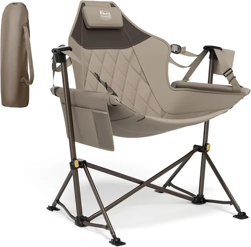 Vista 13 de TIMBER RIDGE Silla de camping hamaca con respaldo ajustable, hamaca plegable resistente que soporta 300 libras, silla hamaca portátil para camping