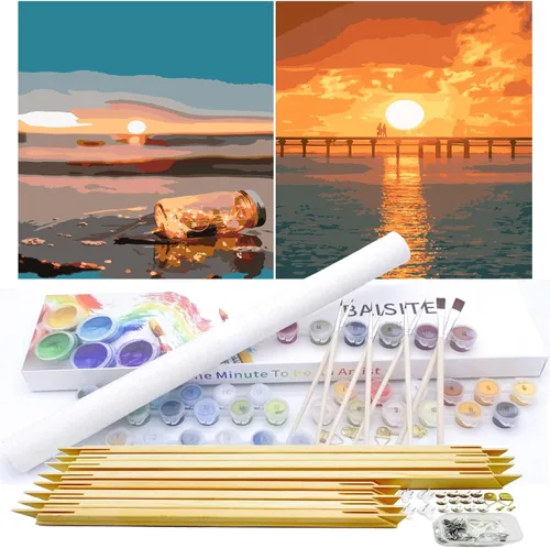 Vista 63 de BAISITE 0304 - Kit de pintura por números para adultos principiantes; paquete de 2 lienzos de 8 pulgadas de ancho x 12 pulgadas de largo; caja