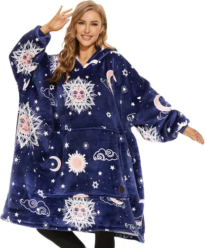 Vista 43 de THREE POODLE - Manta con capucha portátil para mujeres, sudadera con capucha de sherpa de gran tamaño para adultos hombres, mantas con capucha