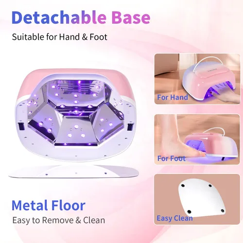 Vista 8 de Lámpara de uñas LED UV recargable profesional, luz UV inalámbrica de 96 W para uñas de gel con reflector metálico y base de metal, lámpara de secado