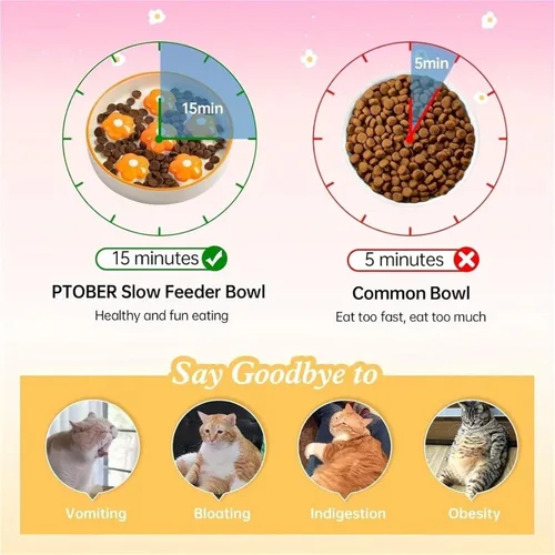 Vista 3 de Cuenco de cerámica para gatos de 6 onzas, plato de rompecabezas ancho poco profundo, apto para lavaplatos (Naranja)
