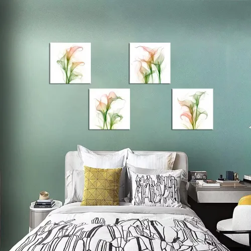 Vista 55 de Wall HDQ Arte de pared de flores para baño, dormitorio, sala de estar, decoración de pared azul y naranja, pintura floral, lienzo impreso, imagen