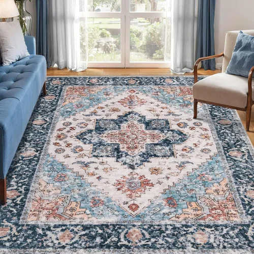 Vista 290 de SERISSA - Tapetes florales vintage, antideslizante, lavable, pequeño, ultrasuave, bohemio, de pelo bajo, para entrada, interiores, habitación
