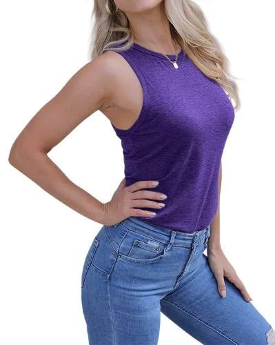 Vista 3 de GeGekoko Camisetas sin mangas con cuello redondo para mujer, para verano, casual, básicas