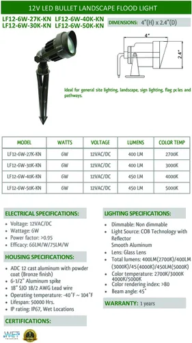 Vista 3 de Westgate Foco LED de bajo voltaje para paisaje, luz de jardín CA/CC de 12 voltios, LED integrado, 400 lúmenes, todos los accesorios incluidos
