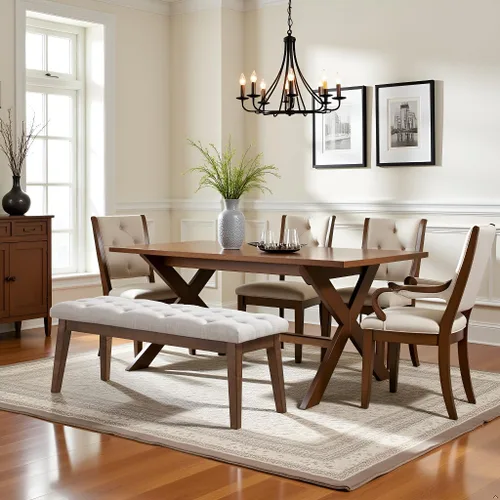 Vista 6 de HUIMO Upholstered Bench, Button Tufted Dining Bench (Beige) con patas de madera maciza, banco de extremo de cama para dormitorio, entrada, sala