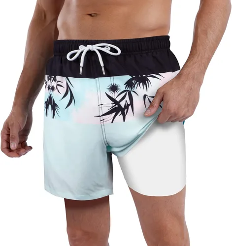 Vista 42 de Traje de baño para hombre con forro de compresión de secado rápido de 5.5 pulgadas con forro tipo bóxer amarillo (1-Yellowstar)