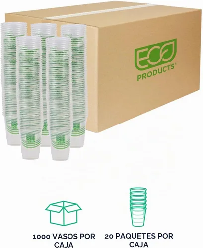 Vista 2 de ECO PRODUCTS GreenStripe - Vasos fríos transparentes de 9 onzas, vasos desechables de ácido poliláctico (PLA) a base de plantas para agua, jugo