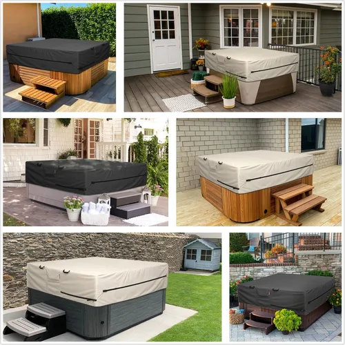 Vista 6 de Porch Shield Cubierta impermeable y resistente al desvanecimiento de 600D para bañera de hidromasaje de exterior 80 x 80 pulgadas, protector de SPA