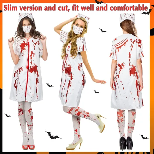 Vista 4 de Halloween Zombie Nurse Costumes Ladies Horror Nurse Costume Bloody Nurse Costume for Halloween Party Costume Accessory