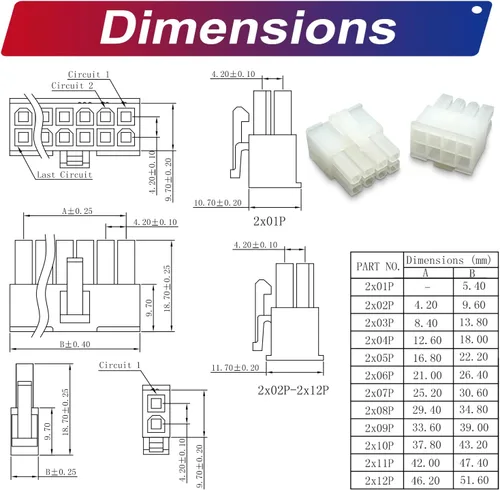 Vista 6 de Molex 5557 - Kit de conectores de extensión macho y hembra de 0.165 in con cables preprensados prémium de 20 AWG, Molex Mini-Fit Jr de doble fila