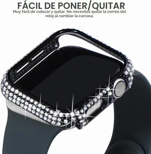 Vista 4 de NewWays Paquete de 2 fundas brillantes con diamantes completos para Apple Watch 40mm para mujeres, protector de diamantes completamente pavimentado