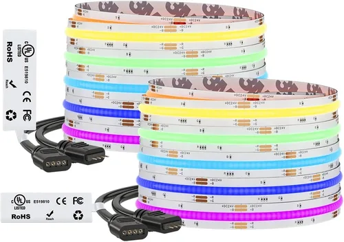 Vista 12 de BTF-LIGHTING FCOB COB - Tira de luz LED RGB con certificación UL, 810 LEDs/m de alta densidad flexible que cambia de color, DC12V 9.8 pies y 0.394