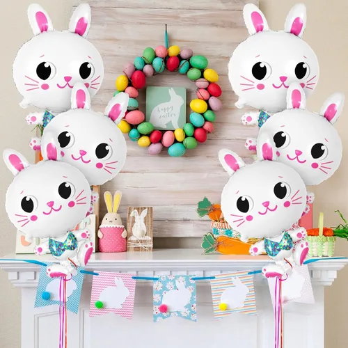 Vista 3 de 6 globos de conejo, globos grandes de conejo de Pascua de 32 pulgadas, globo de aluminio en forma de conejo, lindo globo de conejo de Mylar