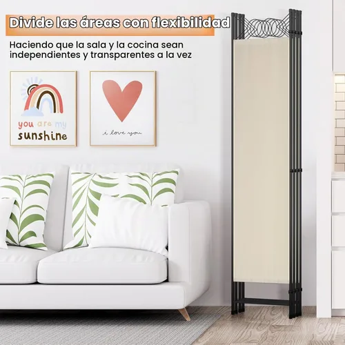 Vista 7 de Divisor de habitación, 4 paneles, pantalla de privacidad plegable portátil de 6 pies, divisor de pared independiente con marco de acero y panel