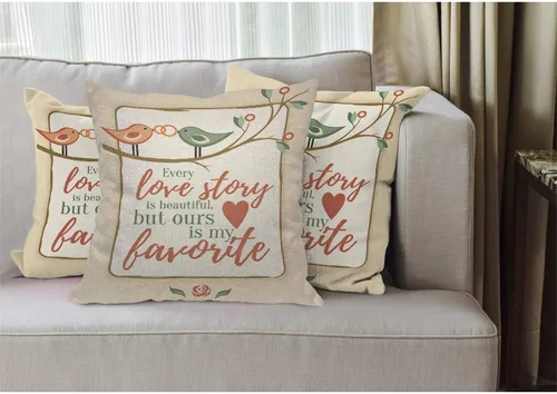 Vista 2 de EKOBLA Lover Bird - Funda de almohada con texto en inglés "Every Love Story is Beautiful But Ours is My Favorite Valentine", funda de cojín cuadrada