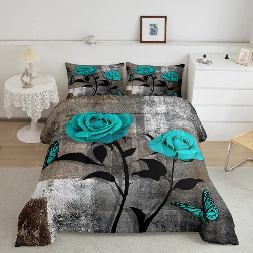 Vista 10 de Erosebridal Juego de ropa de cama turquesa tamaño individual para niños y niños, color verde azulado y gris degradado para niñas y adultos, relleno