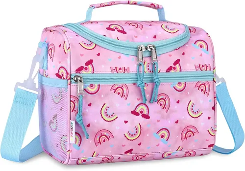 Vista 8 de RAVUO Bolsa de almuerzo para niños, reutilizable, aislada, lindo kit de comida térmica para niños pequeños con correa de hombro desmontable