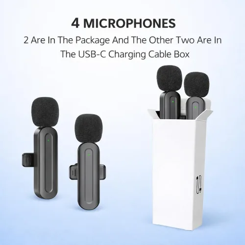 Vista 2 de Micrófono Lavalier inalámbrico 3 en 1 para iPhone: micrófono de solapa Bluetooth para iPad Android Phone Camera Pc - Micrófonos de clip pequeño