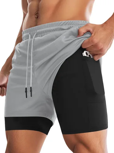 Vista 16 de Aolesy Pantalones cortos de gimnasio para hombre con forro de 5, 7, 9 pulgadas, ligeros, pantalones cortos de malla para entrenamiento, atléticos