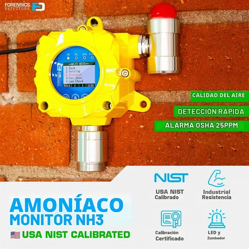 Vista 2 de Detector de amoníaco de Forensics Montaje en pared industrial Calibración NIST de EE. UU. A prueba de explosiones Alarmas de luz y sonido