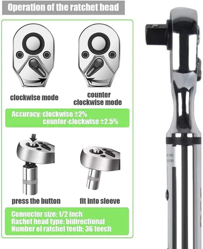 Vista 2 de Llave dinamométrica digital multiusos, AWJ2-30 (1/4) / AWJ3-60 (3/8) / AWJ4-200 (1/2) de accionamiento, llave dinamométrica de ajuste bidireccional