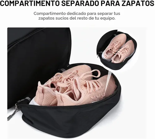 Vista 4 de SYCNB Mochila de gimnasio para mujer con compartimento para zapatos Negro