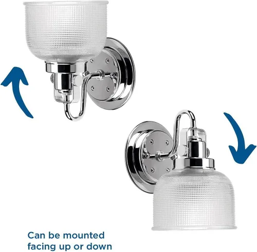 Vista 5 de Progress Lighting P2989-15 Colección Archie Tocador de Baño Costero de Cristal Transparente Prismático Doble, 1 Luz, Cromo Pulido