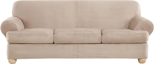 Vista 25 de SURE FIT funda para silla con alas y cojín en T de gamuza suave, de una pieza, ajuste relajado, poliéster, lavable a máquina, color chocolate
