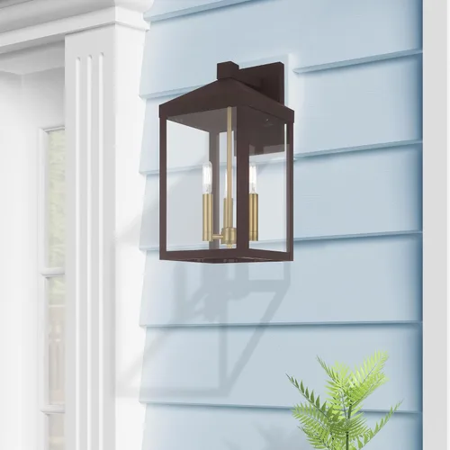 Vista 9 de Livex Lighting 20584-07 Linterna de pared para exteriores de transición de tres luces de la colección Nyack en acabado bronce/oscuro Bronce