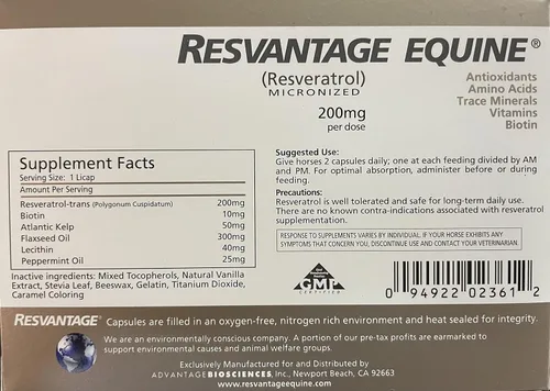 Vista 2 de Equino Suplemento 60 cápsulas líquidas masticables de resveratrol para caballos