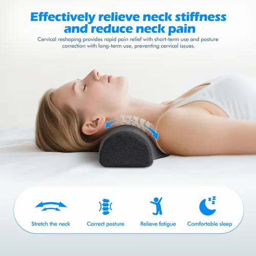 Vista 4 de Almohada cervical cervical para dormir, almohada cervical para aliviar el dolor de cuello, diseño ergonómico con soporte de columna cervical.