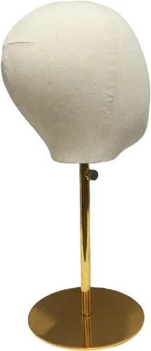 Vista 3 de Sombreros Pantalla Luz Lino Base de Madera Niño Maniquí Cabeza Bimbo (base redonda dorada)