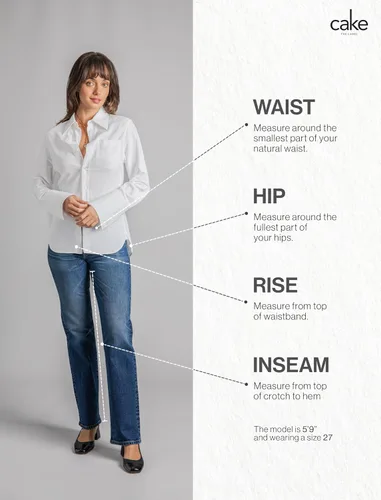 Vista 6 de Pantalones clásicos de mezclilla de tiro medio y corte recto para mujer