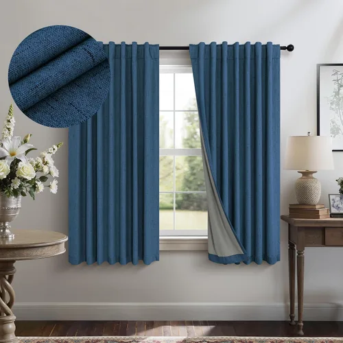 Vista 51 de Pitalk Cortinas cortas 100% opacas de lino para cafetería, 40 pulgadas de largo, 2 paneles, cortinas de puerta francesa para ventana, cortina