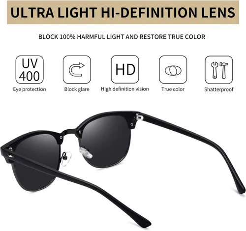 Vista 2 de KANASTAL Gafas de sol polarizadas sin montura semi para hombres y mujeres, montura clásica con montura UV400