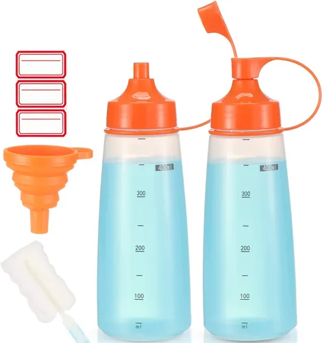 Vista 18 de Botellas de plástico para condimentos para salsas de boca ancha, dispensador de botellas para aderezo de ensalada, aceite de cocina, salsa