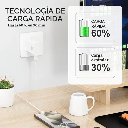 Vista 2 de Samsung Adaptador de carga rápida adaptable Bloque de carga rápida Cargador de pared Enchufe para Samsung Galaxy Blanco