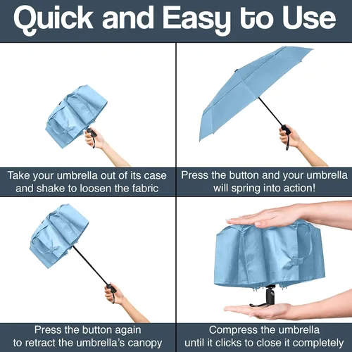Vista 5 de RainPlus Windproof Travel Umbrella - Compact, Automatic, Folding and Portable - Umbrellas For Rain for Men and Women - Car, Backpack, Purse, Strong