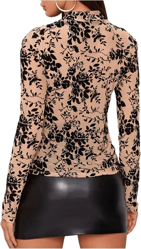 Vista 2 de SweatyRocks Blusa larga de malla transparente floral para mujer