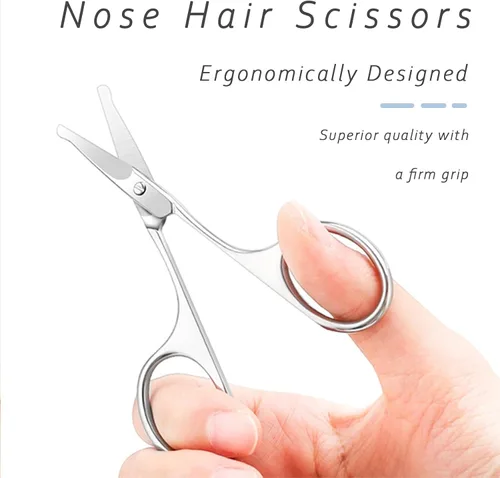 Vista 3 de Paquete de 2 tijeras de aseo facial para hombres y mujeres, cejas, vello de nariz, bigote, barba, pestañas, kit de recorte de oídos, cortaúñas