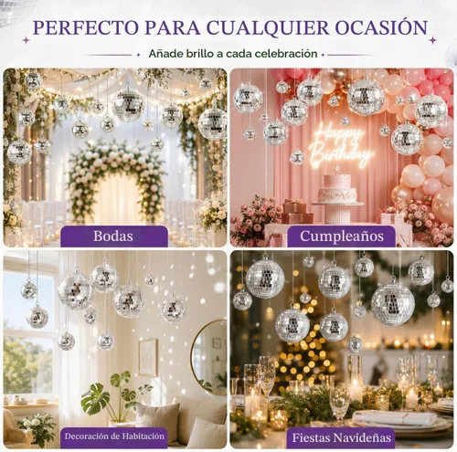 Vista 5 de Youdepot - 54 mini bolas de discoteca plateadas, adornos para colgar for Disco Ball Decor, Mini Disco Balls, Disco Party Decorations, Weddings