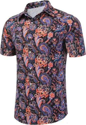 Vista 2 de Daupanzees Camisa de vestir con estampado de diseño de lujo de manga corta para hombre