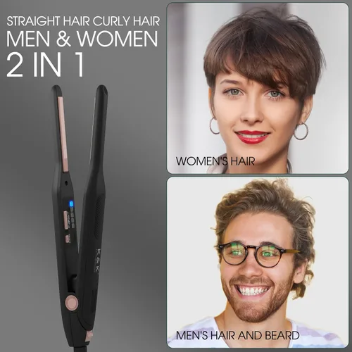 Vista 8 de K&K - Plancha plana mini para cabello corto de 3/10 pulgadas, alisador pequeño para cabello para Pixie y crema de barba, plancha cerámica para Negro