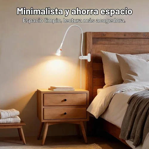 Vista 2 de acegoo Luz de lectura minimalista para cabecero de cama, lámpara de clip blanca regulable con adaptador USB-C, cuello flexible y práctico
