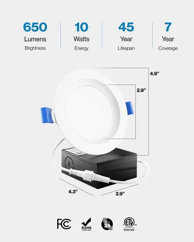 Vista 4 de Sunco - Paquete de 24 luces LED empotrables de 4 pulgadas, luces empotrables sin lata, borde deflector, 850 LM, 10 W, luz diurna de 5000 K